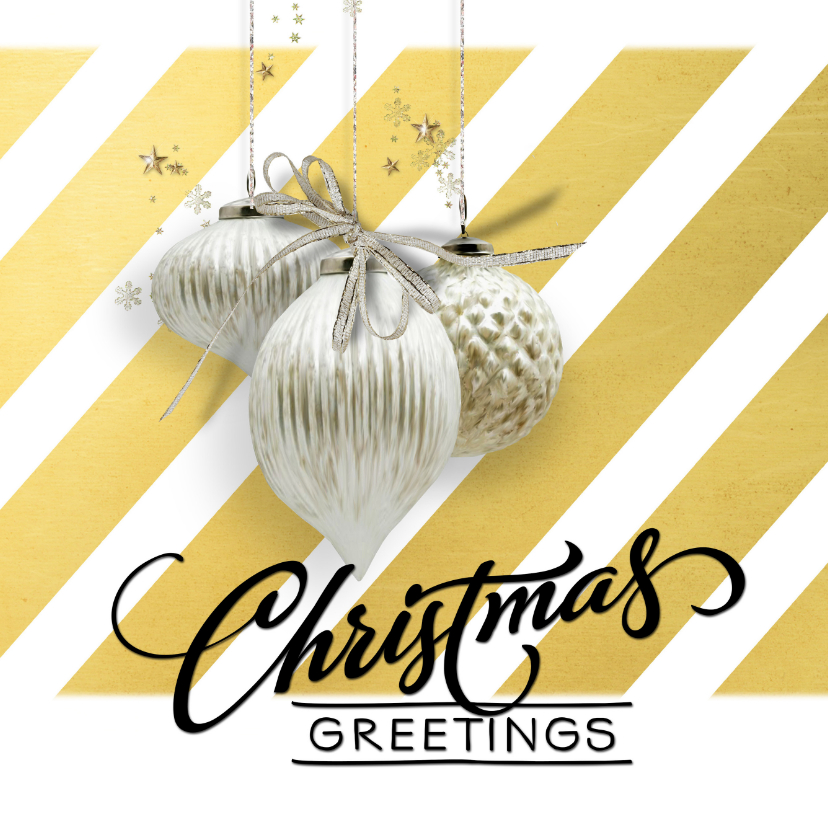 Kerstkaart trendy streep goud witte kerstballen - Kerstkaarten Kerstkaarten - Kerstkaart trendy streep goud witte kerstballen