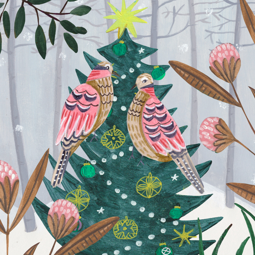 Kerstkaarten - Kerstkaart 'Two turtle doves' illustratie