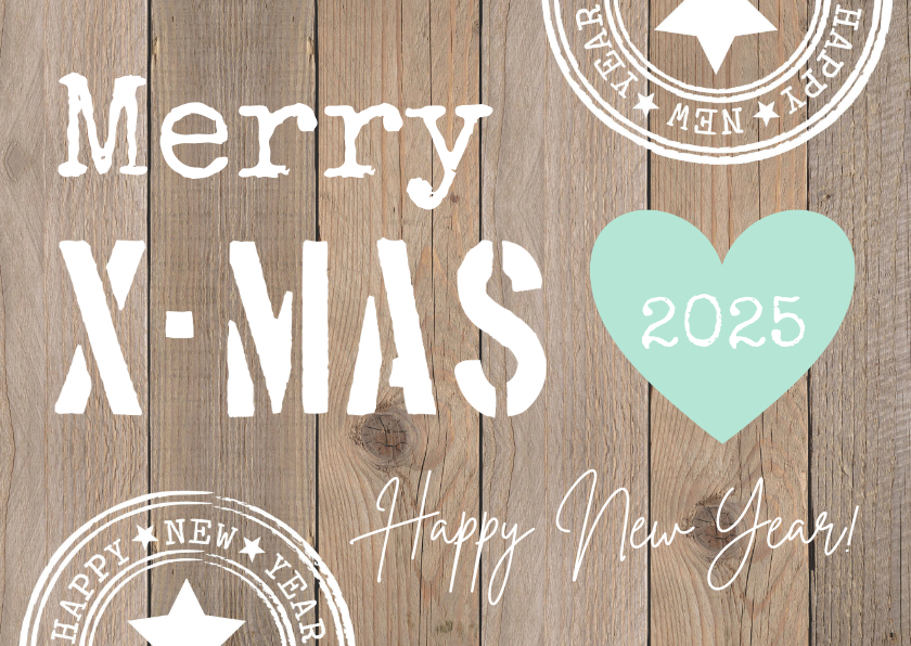Kerstkaart typografie houtlook hartje mintgroen Kaartje2go
