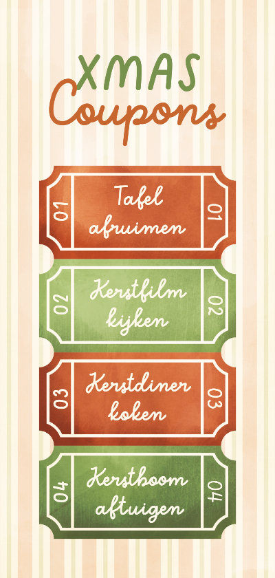 Kerstkaart uitknipbare XMAS coupons - Kerstkaarten Kerstkaarten - Kerstkaart uitknipbare XMAS coupons