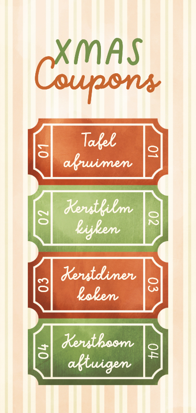 Kerstkaart uitknipbare XMAS coupons - Kerstkaarten Kerstkaarten - Kerstkaart uitknipbare XMAS coupons