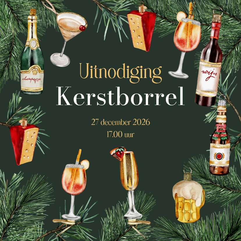 Kerstkaart uitnodiging kerstborrel ornamenten - Kerstkaarten Kerstkaarten - Kerstkaart uitnodiging kerstborrel ornamenten