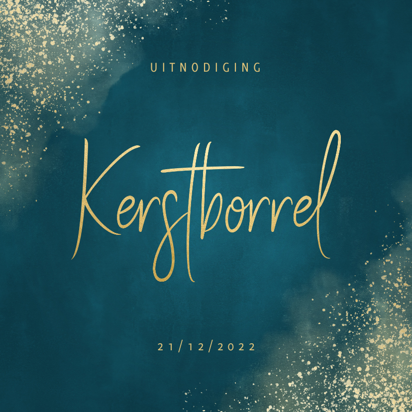 Kerstkaart uitnodiging kerstborrel waterverf gouden spetters - Kerstkaarten Kerstkaarten - Kerstkaart uitnodiging kerstborrel waterverf gouden spetters