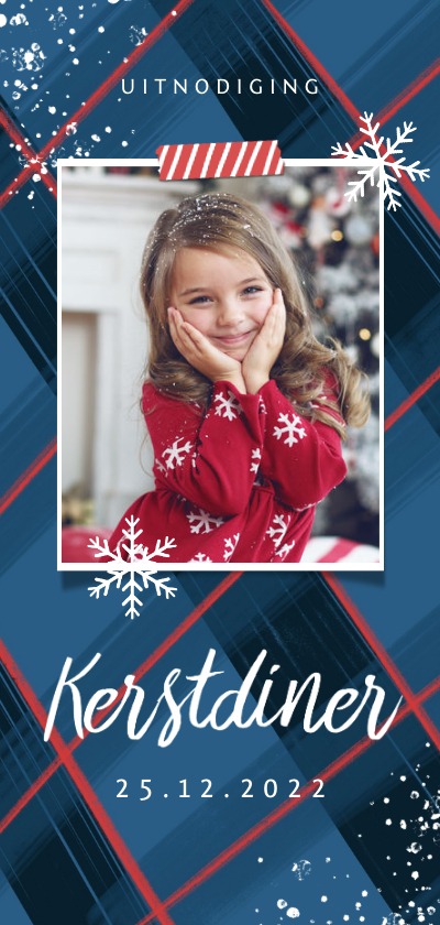 Kerstkaart uitnodiging kerstdiner ruitjes sneeuw foto - Kerstkaarten Kerstkaarten - Kerstkaart uitnodiging kerstdiner ruitjes sneeuw foto