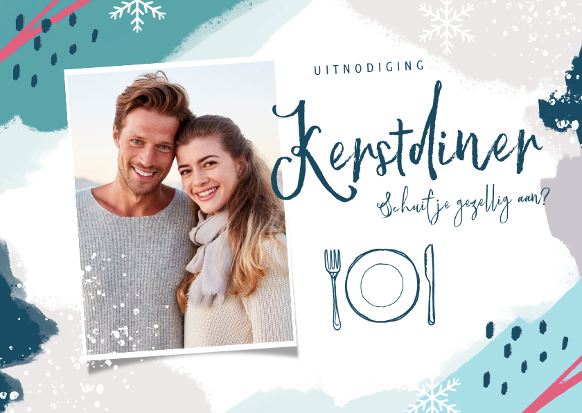 Kerstkaart uitnodiging kerstdiner winter blauw hip - Kerstkaarten Kerstkaarten - Kerstkaart uitnodiging kerstdiner winter blauw hip