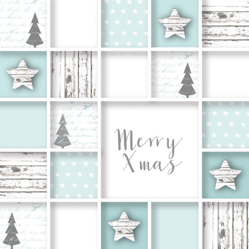 Kerstkaart vakjes mint sterren - Kerstkaarten Kerstkaarten - Kerstkaart vakjes mint sterren