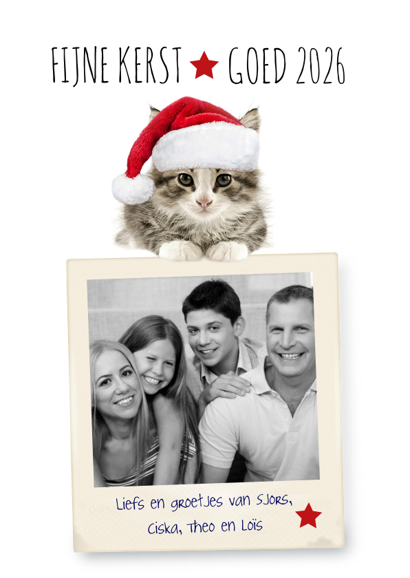 Kerstkaart van een poesje met fotolijst - Kerstkaarten Kerstkaarten - Kerstkaart van een poesje met fotolijst