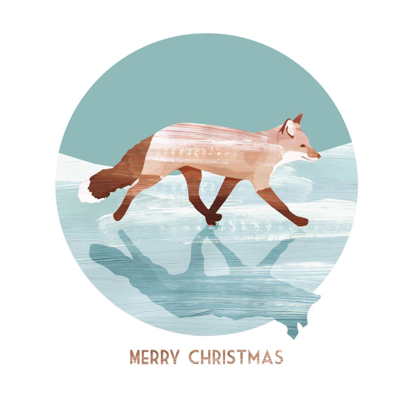 Kerstkaart van een vos op het ijs - Kerstkaarten Kerstkaarten - Kerstkaart van een vos op het ijs