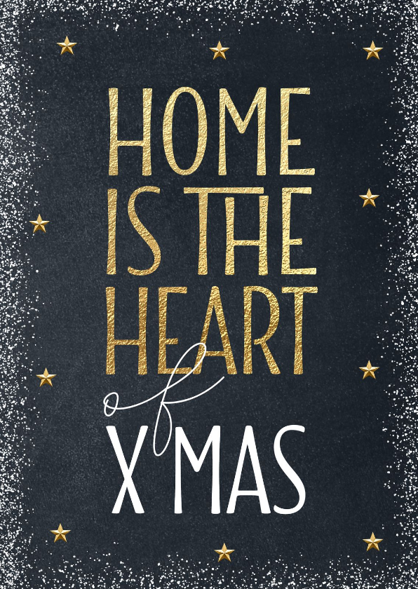 Kerstkaart verhuis Home is the heart of Xmas goud krijtbord - Kerstkaarten Kerstkaarten - Kerstkaart verhuis Home is the heart of Xmas goud krijtbord