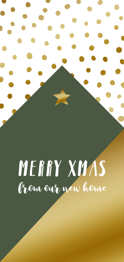 Kerstkaart verhuiskaart hip huisje stippen goudlook - Kerstkaarten Kerstkaarten - Kerstkaart verhuiskaart hip huisje stippen goudlook