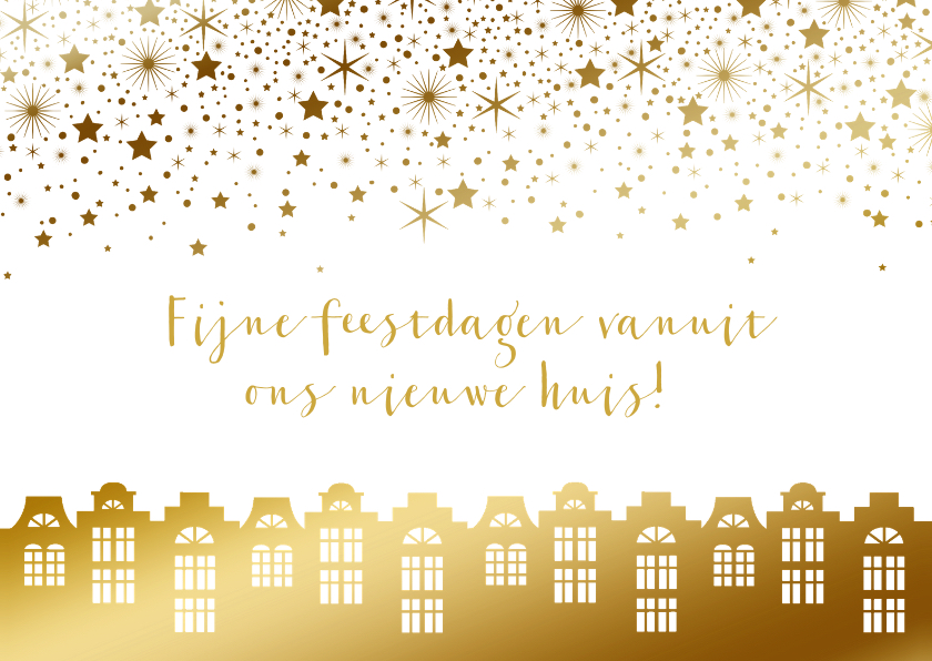 Kerstkaart verhuiskaart huisjes goudlook sterren - Kerstkaarten Kerstkaarten - Kerstkaart verhuiskaart huisjes goudlook sterren