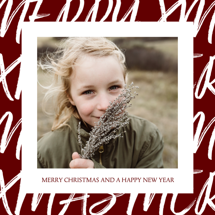Kerstkaart vierkant met handgeschreven tekst en foto - Kerstkaarten Kerstkaarten - Kerstkaart vierkant met handgeschreven tekst en foto