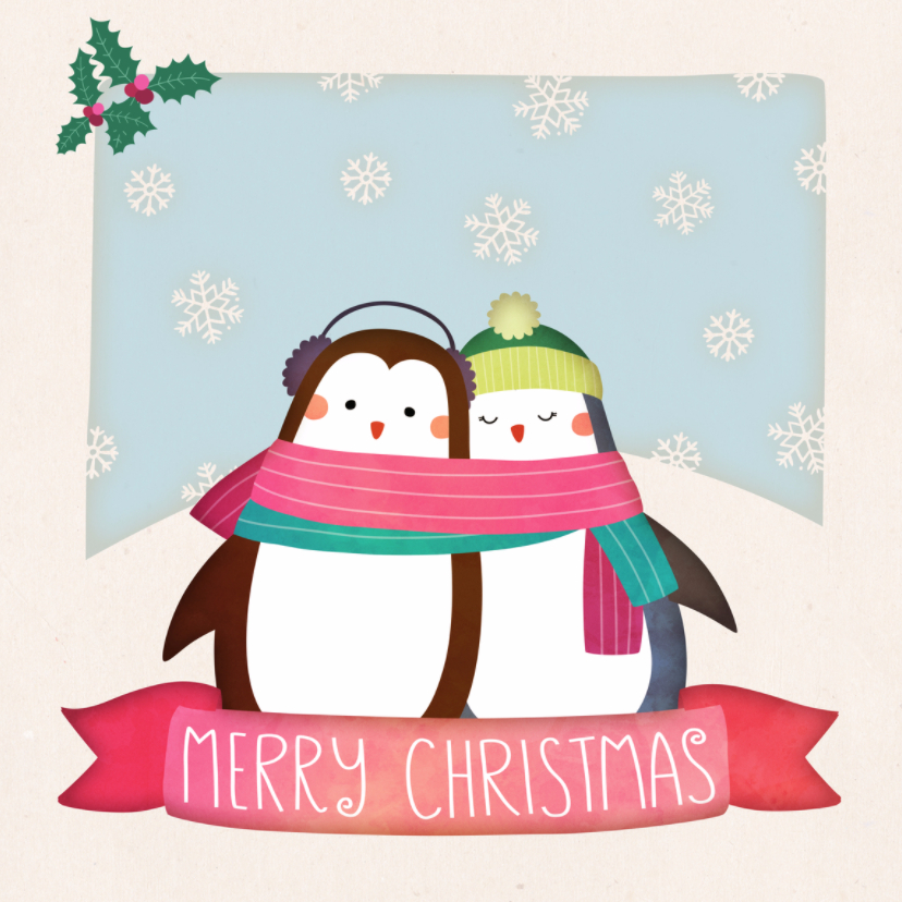 Kerstkaart vierkant pinguïns - BK - Kerstkaarten Kerstkaarten - Kerstkaart vierkant pinguïns - BK
