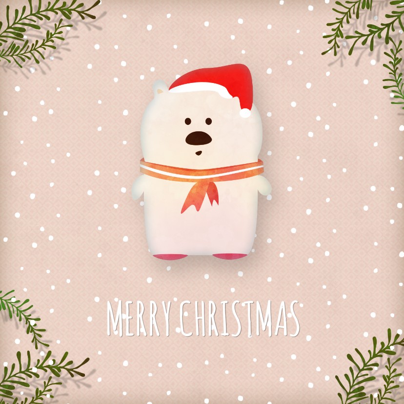 Kerstkaart vierkant witte ijsbeer - Kerstkaarten Kerstkaarten - Kerstkaart vierkant witte ijsbeer