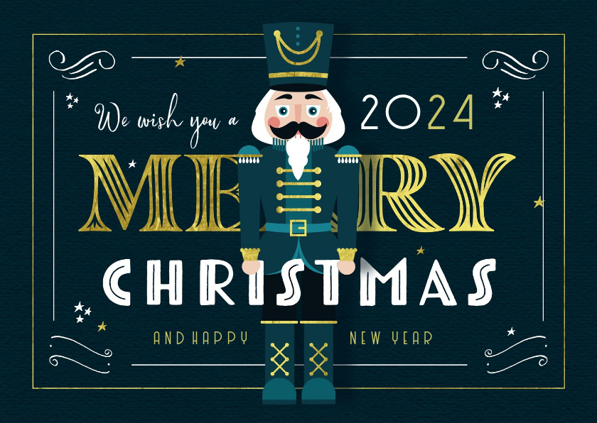 Kerstkaart vintage notenkraker goud illustratie gatsby - Kerstkaarten Kerstkaarten - Kerstkaart vintage notenkraker goud illustratie gatsby