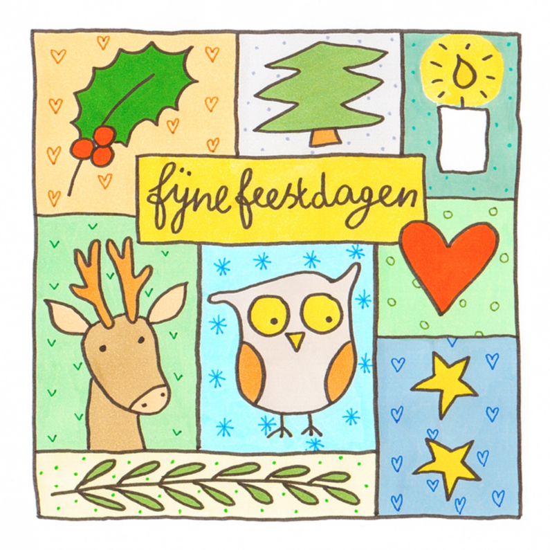 Kerstkaart vlakjes en uil - Kerstkaarten Kerstkaarten - Kerstkaart vlakjes en uil