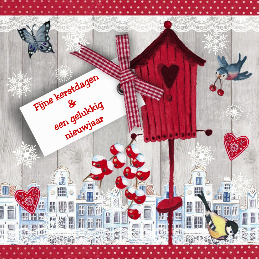 Kerstkaart VOGELHUISJE huisjes Sneeuw - Kerstkaarten Kerstkaarten - Kerstkaart VOGELHUISJE huisjes Sneeuw