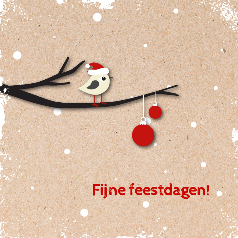 Kerstkaart vogeltje met kerstmuts op - Kerstkaarten Kerstkaarten - Kerstkaart vogeltje met kerstmuts op