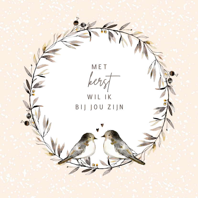 Kerstkaart vogeltjes hartjes - Kerstkaarten Kerstkaarten - Kerstkaart vogeltjes hartjes