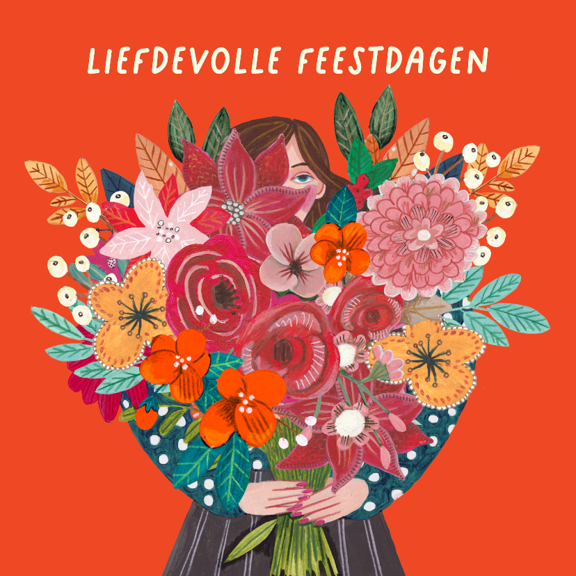 Kerstkaarten - Kerstkaart vrolijk bloemen boeket