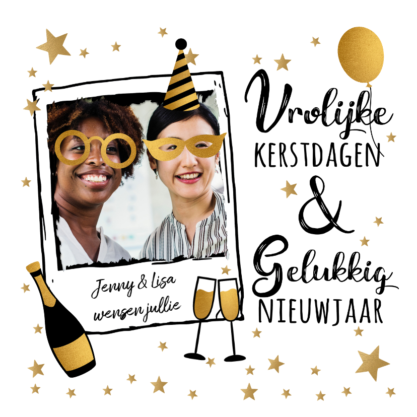 Kerstkaart vrolijk goud - Kerstkaarten Kerstkaarten - Kerstkaart vrolijk goud
