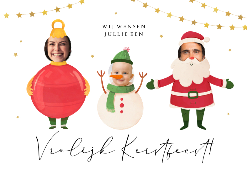 Kerstkaart vrolijk kerstfeest grappig kerstman sneeuwpop bal - Kerstkaarten Kerstkaarten - Kerstkaart vrolijk kerstfeest grappig kerstman sneeuwpop bal