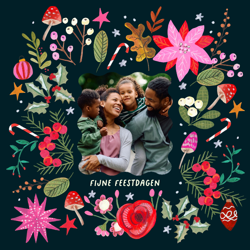 Kerstkaarten - Kerstkaart vrolijke bloemen modern 2026