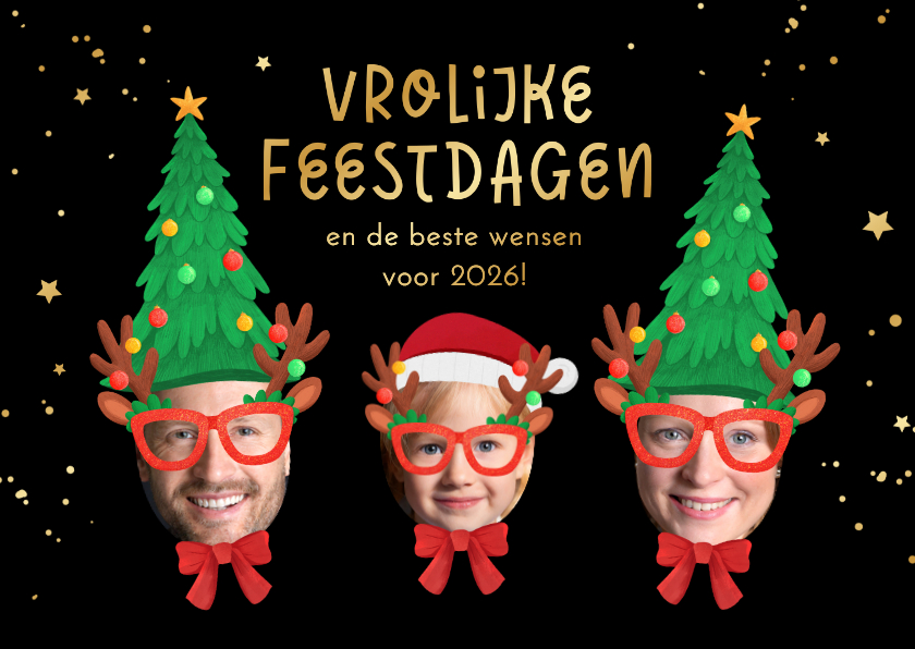 Kerstkaart vrolijke feestdagen kerstmuts bril humor - Kerstkaarten Kerstkaarten - Kerstkaart vrolijke feestdagen kerstmuts bril humor