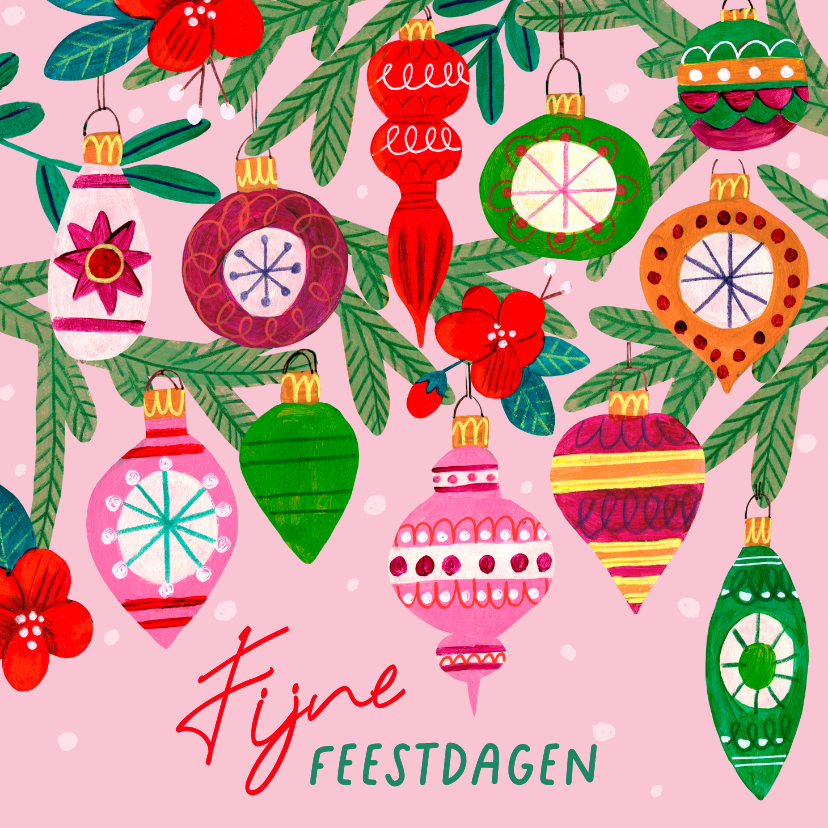 Kerstkaart vrolijke kerstballen illustratie - Kerstkaarten Kerstkaarten - Kerstkaart vrolijke kerstballen illustratie
