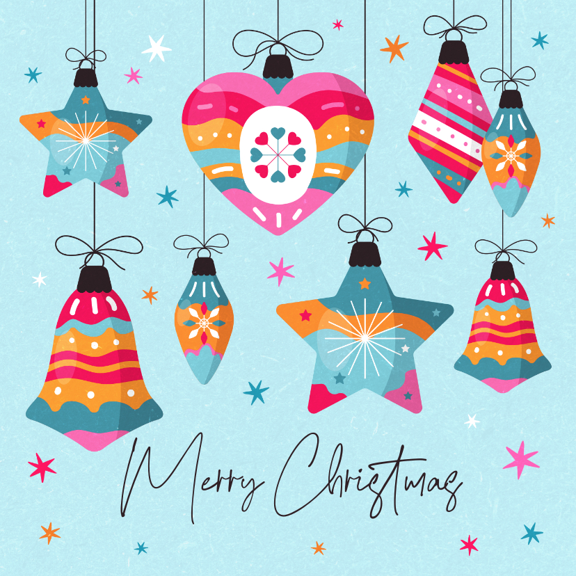 Kerstkaart vrolijke kerstballen kleurrijk illustratie - Kerstkaarten Kerstkaarten - Kerstkaart vrolijke kerstballen kleurrijk illustratie