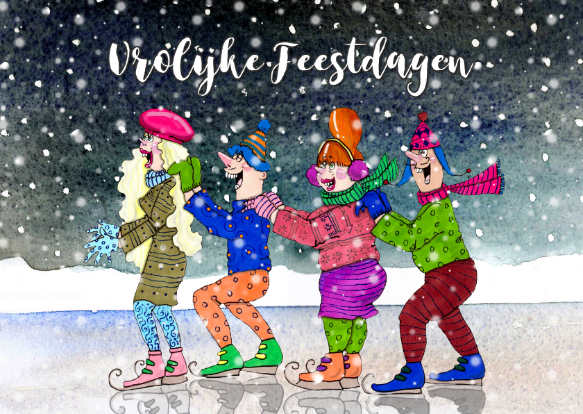 Kerstkaarten - Kerstkaart vrolijke schaatsers