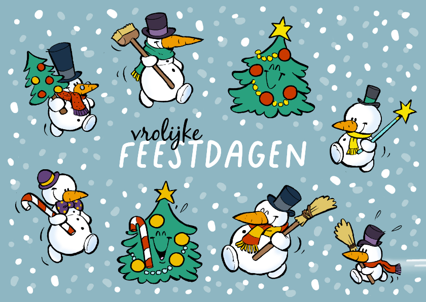 Kerstkaarten - Kerstkaart vrolijke sneeuwpoppen