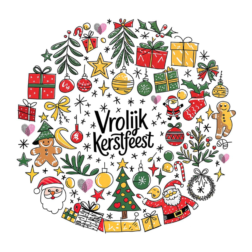 Kerstkaart vrolijke tekeningen Huidfonds - Kerstkaarten Kerstkaarten - Kerstkaart vrolijke tekeningen Huidfonds