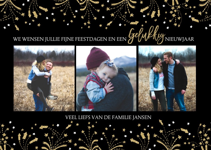 Kerstkaart vuurwerk goud en zwart - Kerstkaarten Kerstkaarten - Kerstkaart vuurwerk goud en zwart