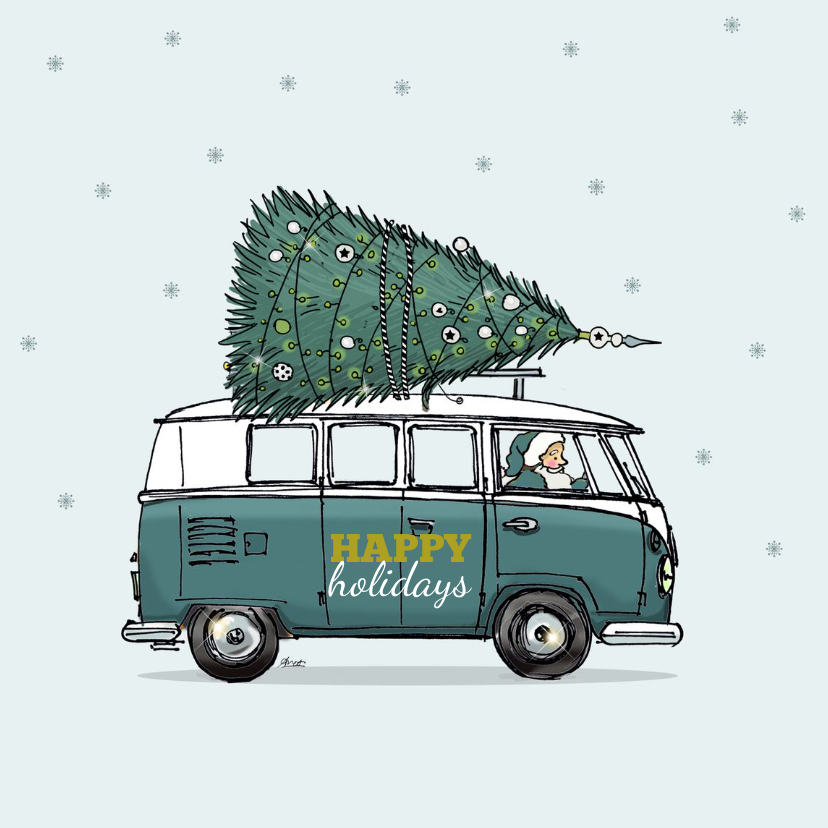 Kerstkaarten - Kerstkaart VW bus groen av
