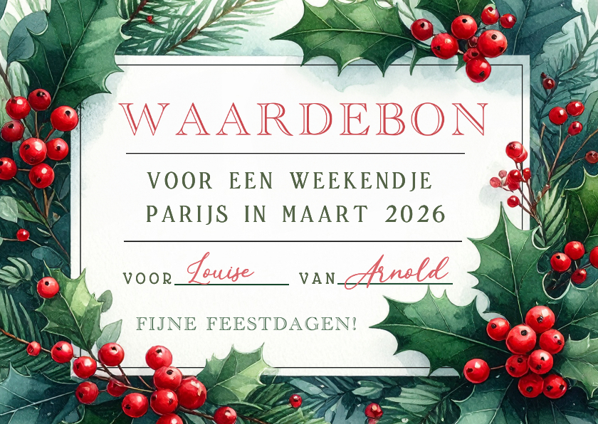 Kerstkaart waardebon met kersttakjes - als kerstcadeau - Kerstkaarten Kerstkaarten - Kerstkaart waardebon met kersttakjes - als kerstcadeau
