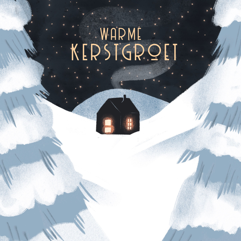Kerstkaarten - Kerstkaart warm huisje in winterwonderland