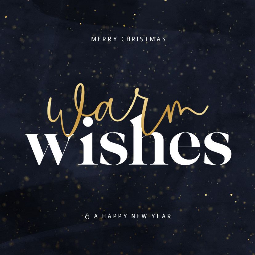 Kerstkaart warm wishes donkerblauw met goudlook details - Kerstkaarten Kerstkaarten - Kerstkaart warm wishes donkerblauw met goudlook details