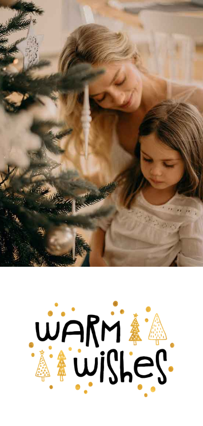 Kerstkaart warm wishes goudlook met foto - Kerstkaarten Kerstkaarten - Kerstkaart warm wishes goudlook met foto
