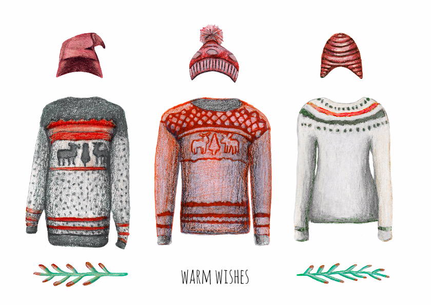 Kerstkaart warm wishes met illustraties - Kerstkaarten Kerstkaarten - Kerstkaart warm wishes met illustraties