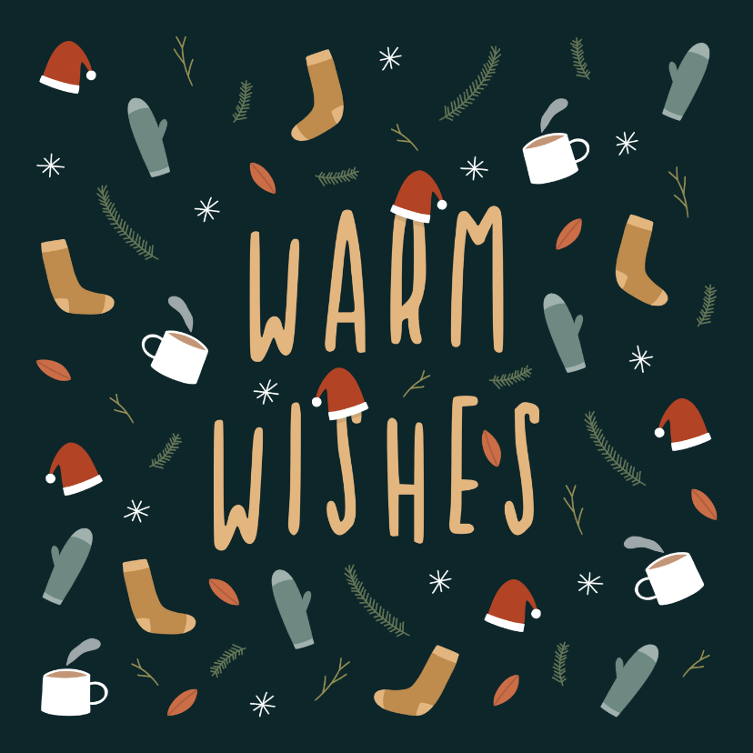 Kerstkaarten - Kerstkaart warm wishes met leuke illustraties