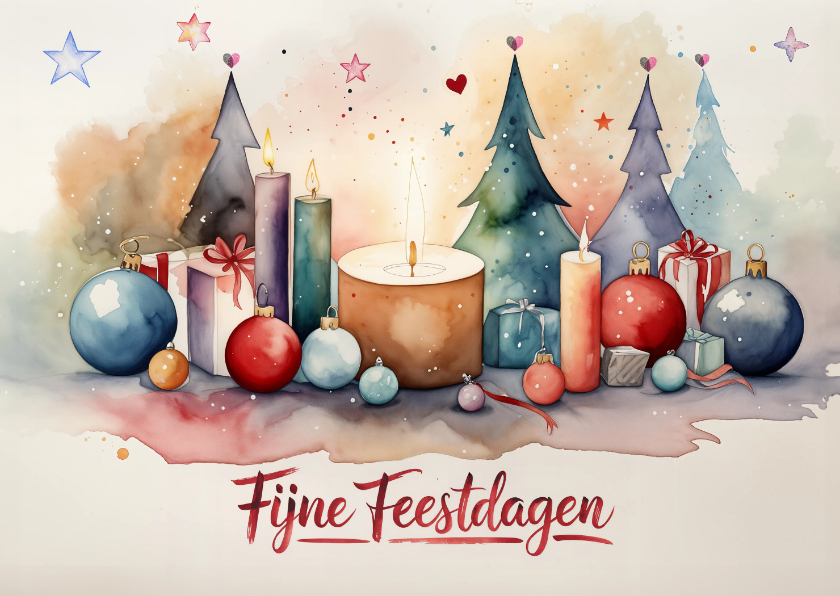 Kerstkaart waterverf nostalgisch Huidfonds - Kerstkaarten Kerstkaarten - Kerstkaart waterverf nostalgisch Huidfonds