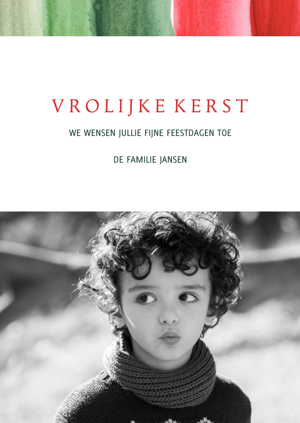 Kerstkaart waterverf rand rood en groen - Kerstkaarten Kerstkaarten - Kerstkaart waterverf rand rood en groen