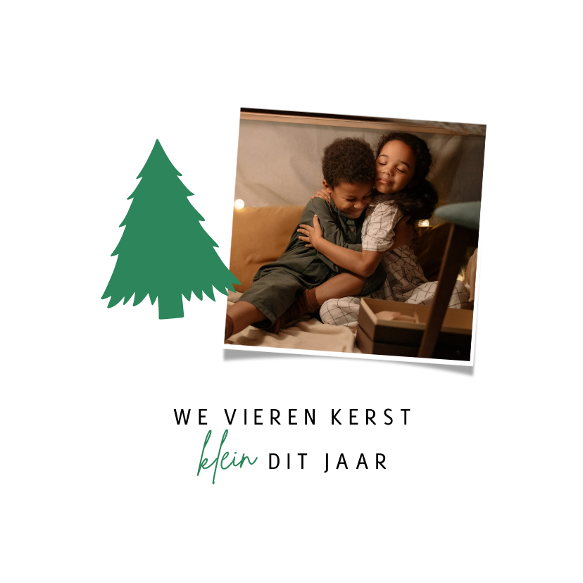 Kerstkaart we vieren kerst klein met foto en kerstboom - Kerstkaarten Kerstkaarten - Kerstkaart we vieren kerst klein met foto en kerstboom