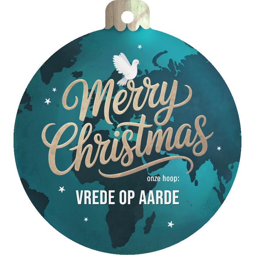 Kerstkaart wereld kerstbal vrede duif sterren - Kerstkaarten Kerstkaarten - Kerstkaart wereld kerstbal vrede duif sterren