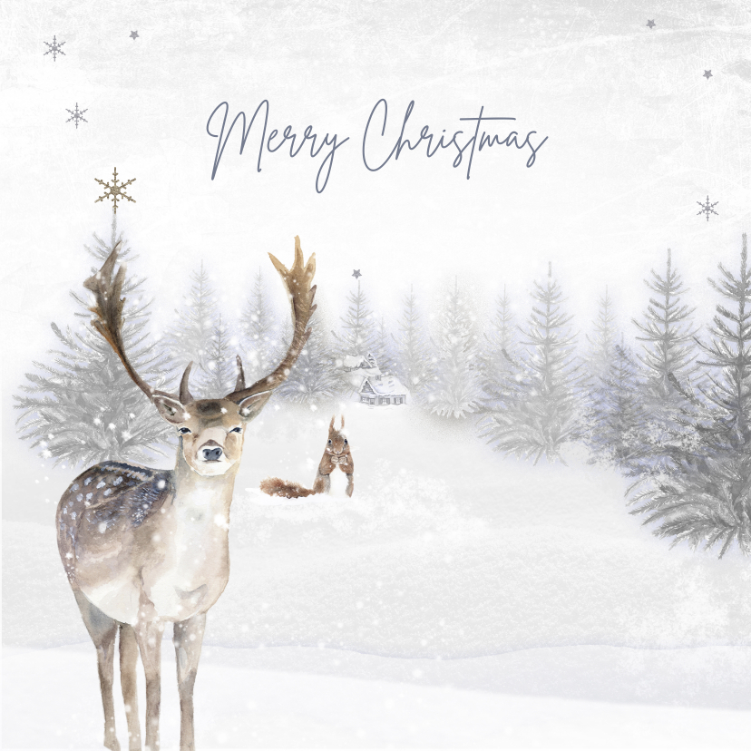 Kerstkaart winter hert - Kerstkaarten Kerstkaarten - Kerstkaart winter hert