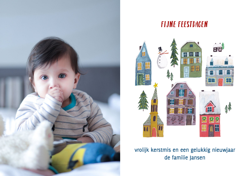 Kerstkaart winter huisjes - Kerstkaarten Kerstkaarten - Kerstkaart winter huisjes