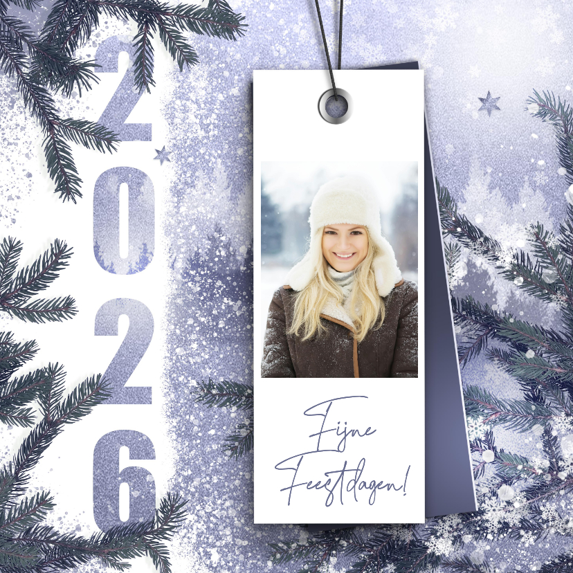 Kerstkaarten - Kerstkaart winter label blauw