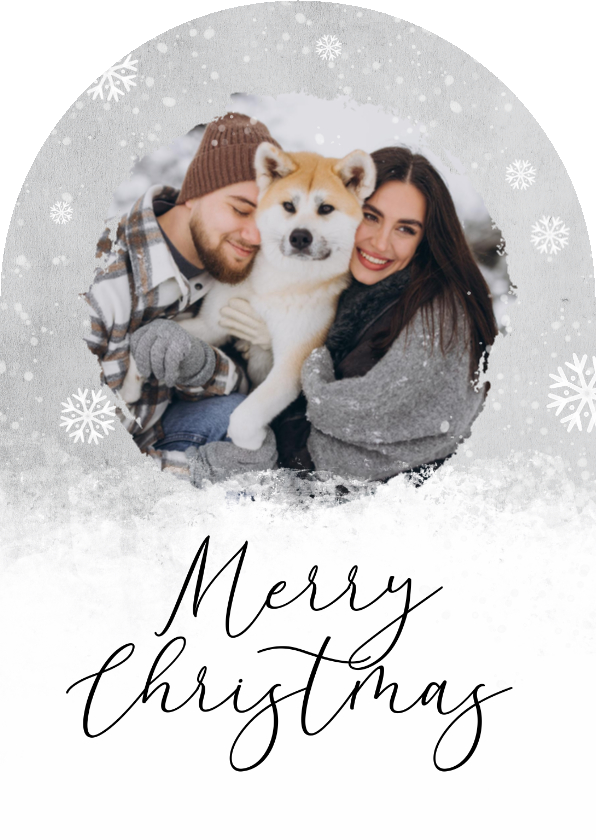 Kerstkaart winter sneeuwvlokken ijs foto boogkaart grijs - Kerstkaarten Kerstkaarten - Kerstkaart winter sneeuwvlokken ijs foto boogkaart grijs