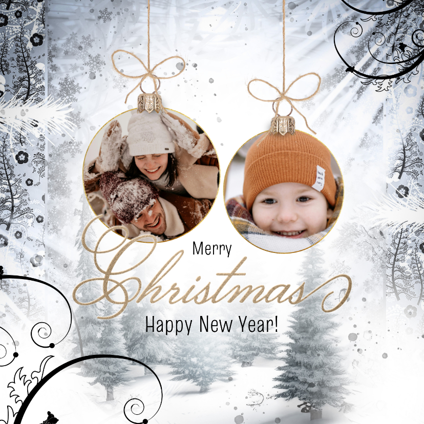 Kerstkaarten - Kerstkaart winters landschap en kerstballen